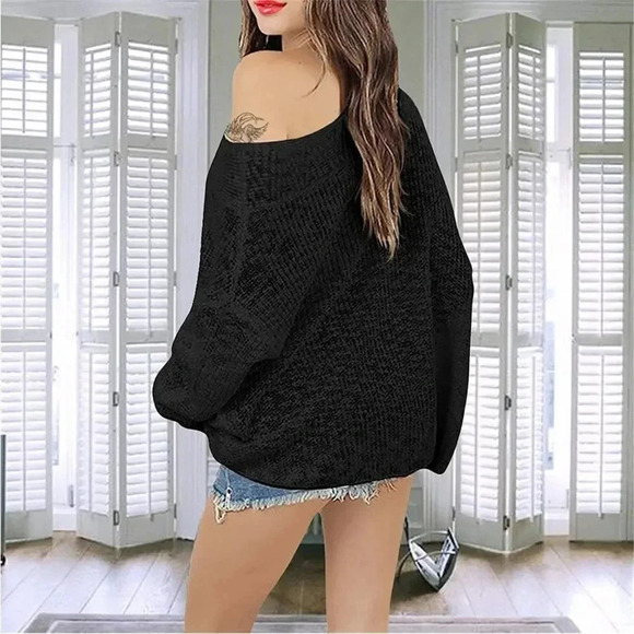 EXLURA BATWING OFF THE SHOULDER OVERSIZED PULL OVER KNIT SWEATER IN GREY O/S - Picture 3 of 16